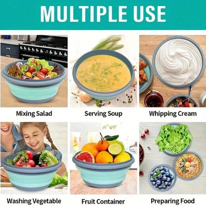3pcs Silicone Folding Bowl With Lid- Portable Tableware, Suitable For Outdoor Travel, Picnics And Camping- Kitchen Extendable Folding Salad Plate And Food Bowl- Christmas And Valentine's Day Gift