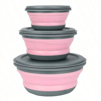 3pcs Silicone Folding Bowl With Lid- Portable Tableware, Suitable For Outdoor Travel, Picnics And Camping- Kitchen Extendable Folding Salad Plate And Food Bowl- Christmas And Valentine's Day Gift