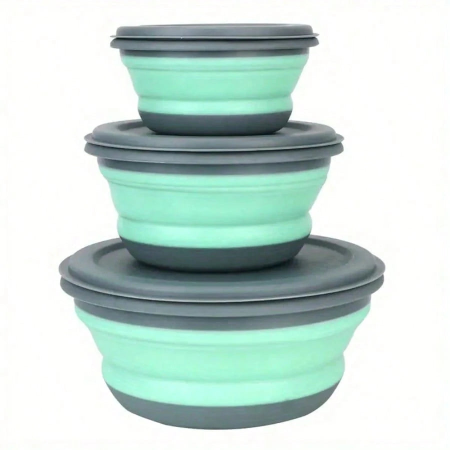 3pcs Silicone Folding Bowl With Lid- Portable Tableware, Suitable For Outdoor Travel, Picnics And Camping- Kitchen Extendable Folding Salad Plate And Food Bowl- Christmas And Valentine's Day Gift