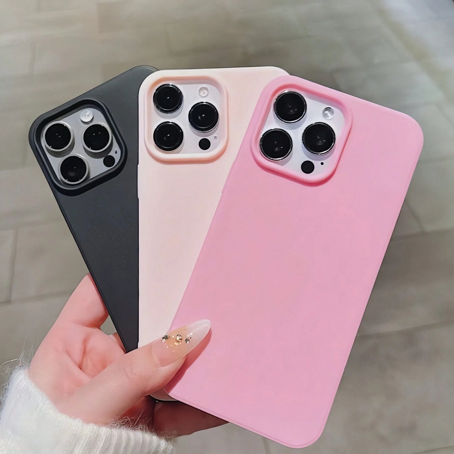 3pcs Solid Color Large Hole Matte Anti-Drop 3-Piece Set Phone Case Personalized Compatible With IPhone 16 Pro Max/17/16/15/14 Plus/13/12/11 Protective Shell Air