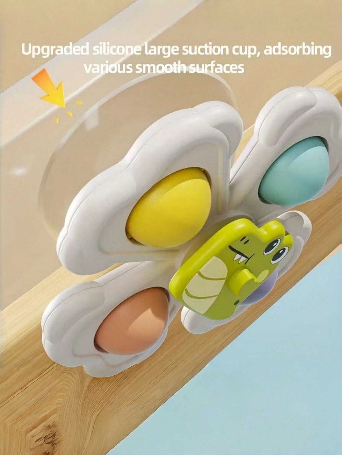 3pcs Suction Cup Rotating Sensory Bath Toys, Dinosaur Tummy Time Crawling Toys, Montessori Educational STEM Puzzle For Baby Airplane Car Travel