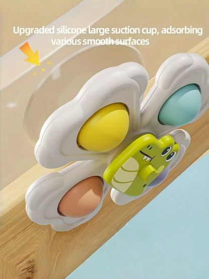 3pcs Suction Cup Rotating Sensory Bath Toys, Dinosaur Tummy Time Crawling Toys, Montessori Educational STEM Puzzle For Baby Airplane Car Travel