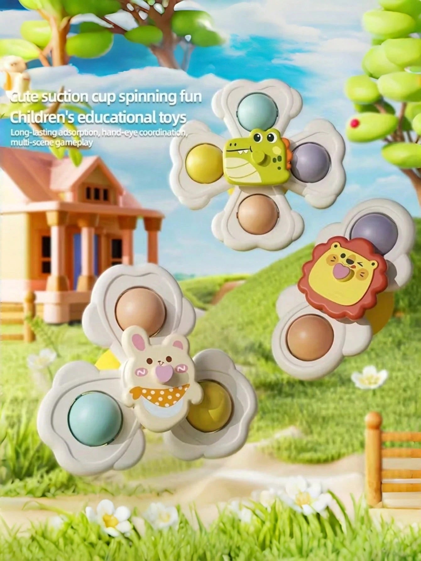 3pcs Suction Cup Rotating Sensory Bath Toys, Dinosaur Tummy Time Crawling Toys, Montessori Educational STEM Puzzle For Baby Airplane Car Travel