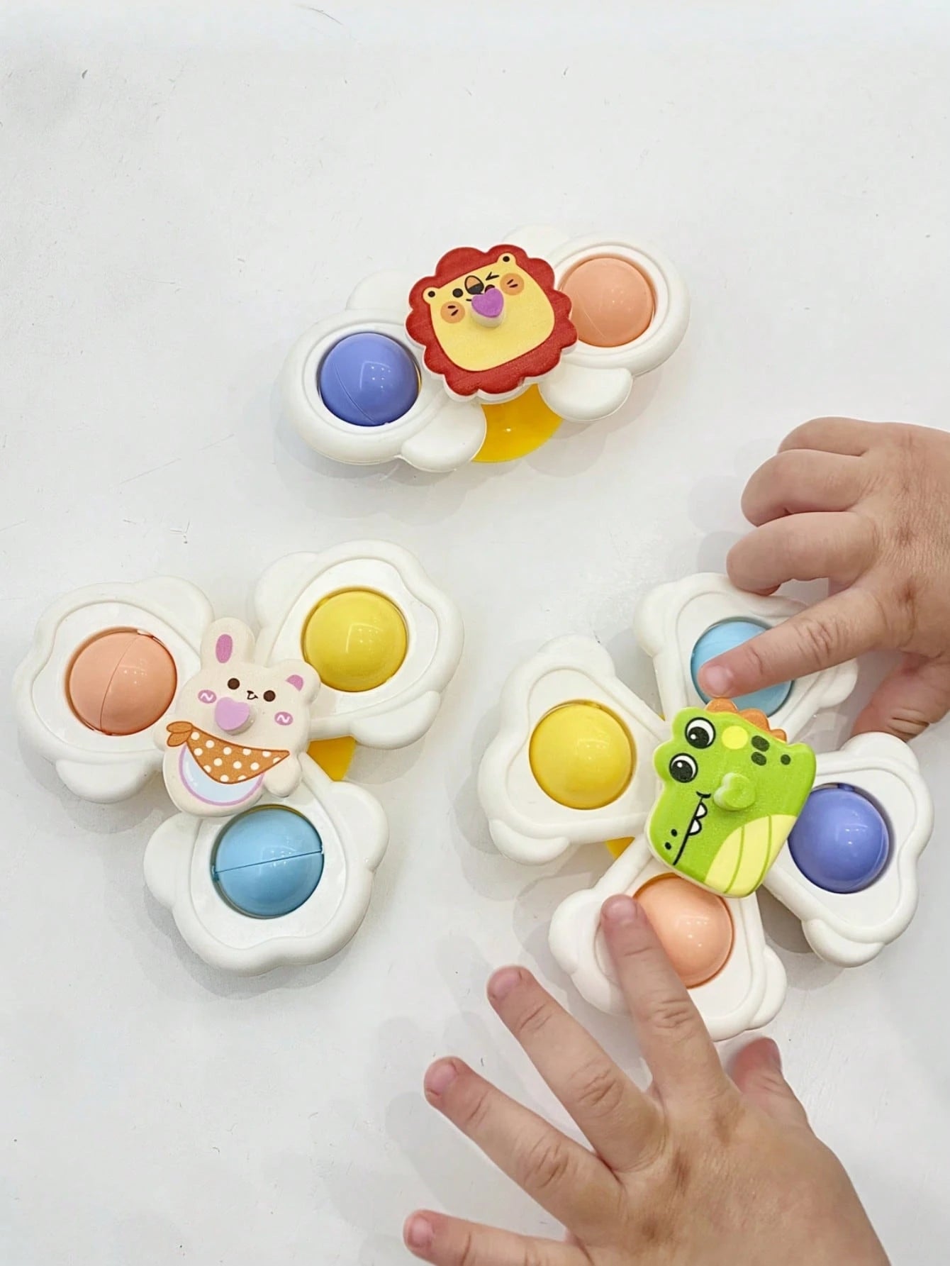 3pcs Suction Cup Rotating Sensory Bath Toys, Dinosaur Tummy Time Crawling Toys, Montessori Educational STEM Puzzle For Baby Airplane Car Travel