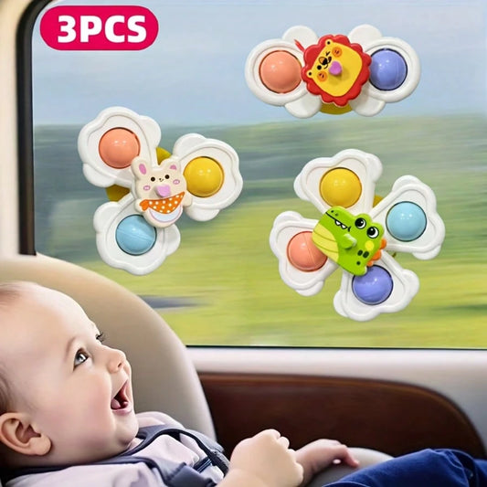 3pcs Suction Cup Rotating Toys, Baby Bath Sensory Early Education Toys, Fidget Toy For 1-3 Year Olds