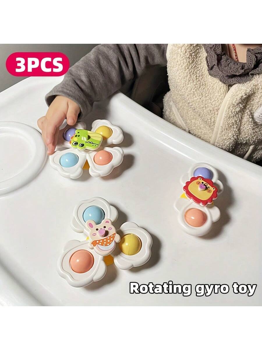3pcs Suction Cup Rotating Toys, Baby Bath Sensory Early Education Toys, Fidget Toy For 1-3 Year Olds