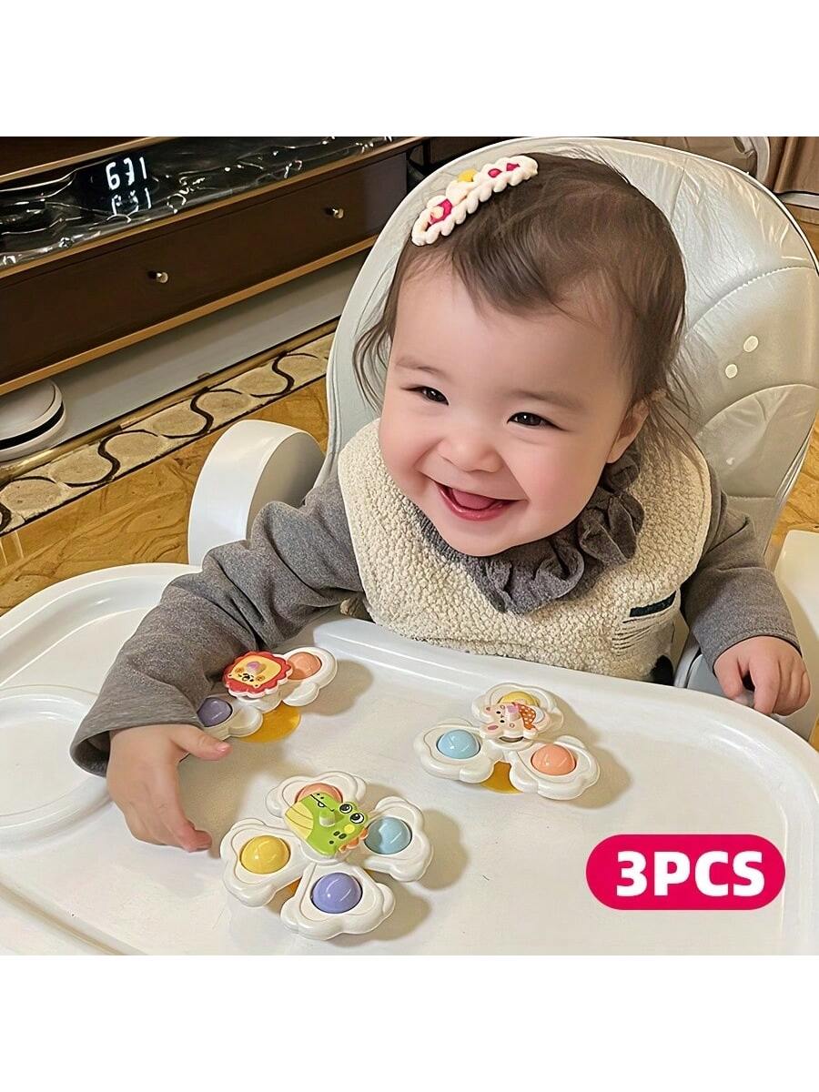 3pcs Suction Cup Rotating Toys, Baby Bath Sensory Early Education Toys, Fidget Toy For 1-3 Year Olds