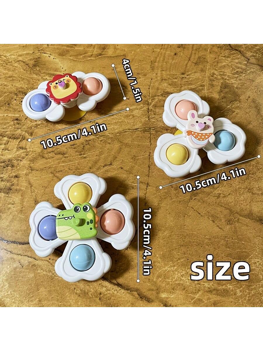 3pcs Suction Cup Rotating Toys, Baby Bath Sensory Early Education Toys, Fidget Toy For 1-3 Year Olds