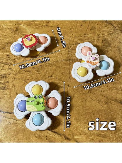 3pcs Suction Cup Rotating Toys, Baby Bath Sensory Early Education Toys, Fidget Toy For 1-3 Year Olds