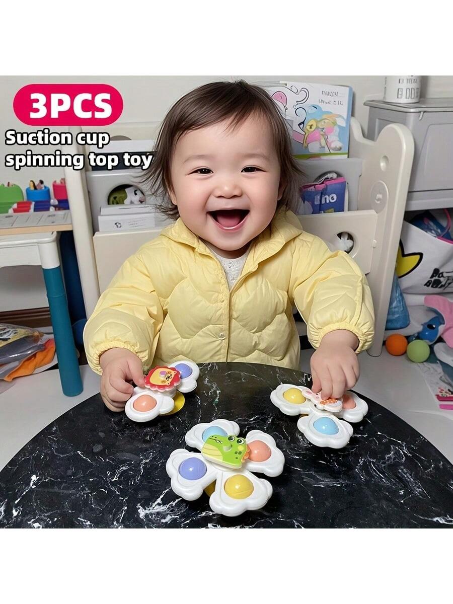 3pcs Suction Cup Rotating Toys, Baby Bath Sensory Early Education Toys, Fidget Toy For 1-3 Year Olds