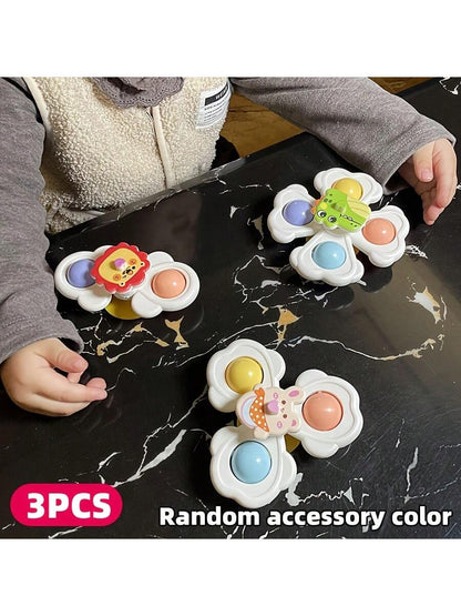 3pcs Suction Cup Rotating Toys, Baby Bath Sensory Early Education Toys, Fidget Toy For 1-3 Year Olds