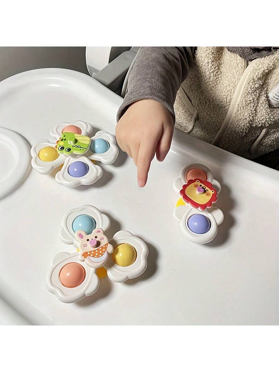 3pcs Suction Cup Rotating Toys, Baby Bath Sensory Early Education Toys, Fidget Toy For 1-3 Year Olds