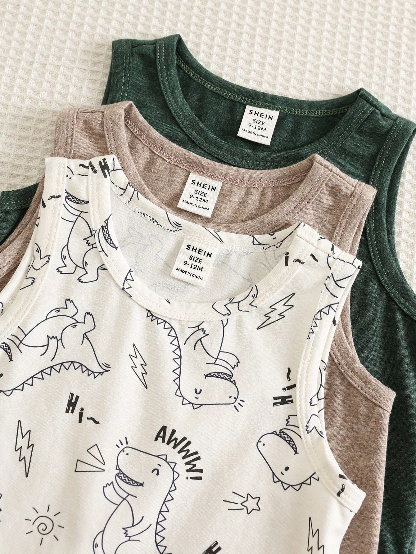 3pcs Unisex Baby Boy Baby Girl Cute Dinosaur Pattern Sleeveless Romper Shorts Cotton Set, Summer Baby Boy Clothes, 6pcs, Get 3pcs Random