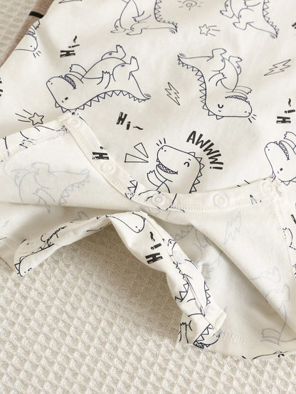 3pcs Unisex Baby Boy Baby Girl Cute Dinosaur Pattern Sleeveless Romper Shorts Cotton Set, Summer Baby Boy Clothes, 6pcs, Get 3pcs Random