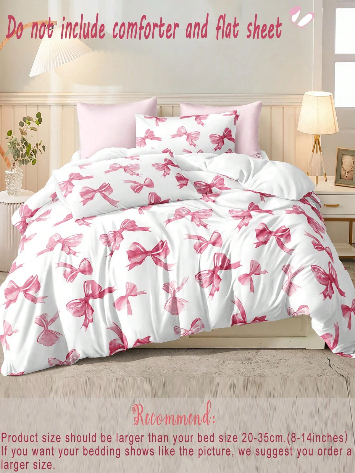 3pcs Watercolor Pink Bow Tie Valentine's Day Digital Print Bedding Set (1 Duvet Cover + 2 Pillowcases, Comforter Not Included), Cute Girly Style, Daily Use Soft Polyester Fabric, Suitable For All Seas