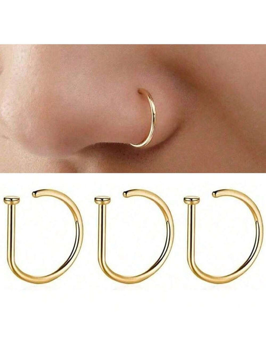 3Pcs Women Men Fake Piering Nose Ring Fashion D-Shape Punk Non Piercing Nose Clip Stainless Steel Perforation Septum Body Jewelry