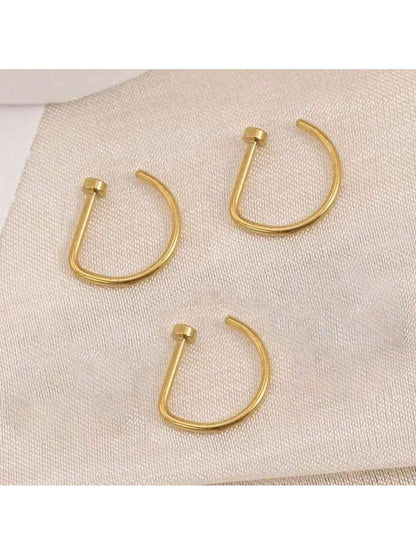3Pcs Women Men Fake Piering Nose Ring Fashion D-Shape Punk Non Piercing Nose Clip Stainless Steel Perforation Septum Body Jewelry