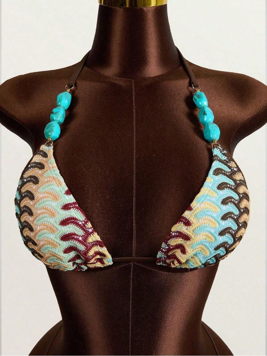 3pcs Womens Bohemian Crochet Swimsuit Set, Beach Pool Casual Party Vacation, Spring Summer