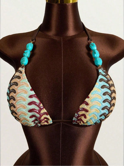 3pcs Womens Bohemian Crochet Swimsuit Set, Beach Pool Casual Party Vacation, Spring Summer