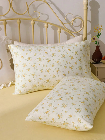 3pcs Yellow Ditsy Floral Bedding Set, Super Soft & Breathable, Made Of Premium Microfiber & Wrinkle-Resistant Fabric, All-Season Use. Machine Washable, Fade-Resistant, Anti-Pilling, Shrink & Wrinkle-R