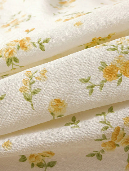 3pcs Yellow Ditsy Floral Bedding Set, Super Soft & Breathable, Made Of Premium Microfiber & Wrinkle-Resistant Fabric, All-Season Use. Machine Washable, Fade-Resistant, Anti-Pilling, Shrink & Wrinkle-R