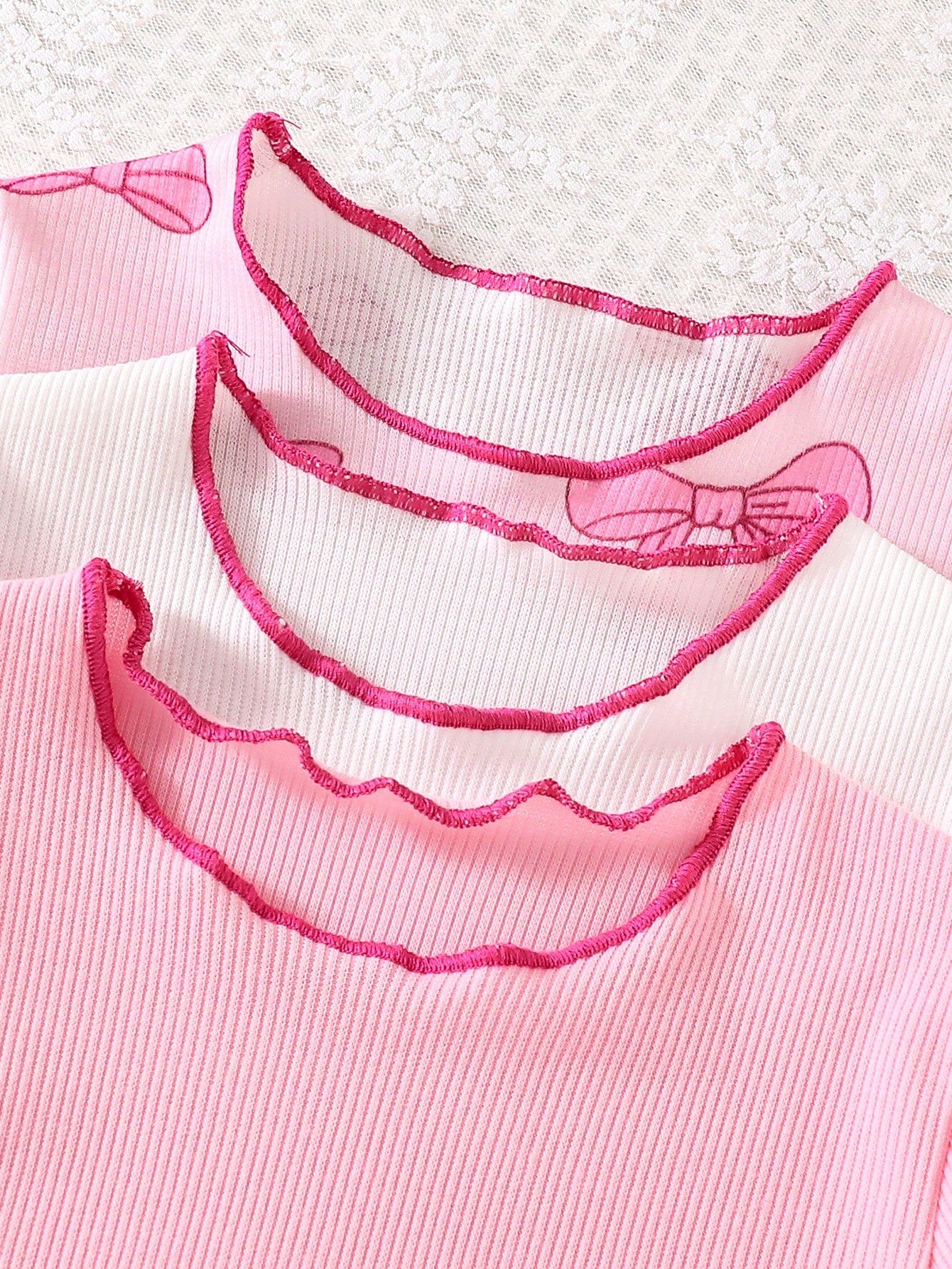3sets/6pcs Baby Girls Bow + Pink + White Long Sleeve Top & Pants Sets, Autumn/Winter, Newborn Baby Girl Cute Casual Outfit, Soft & Comfortable, Versatile, 0-1-2-3 Years, 6-9 Months, Suitable For Outdo