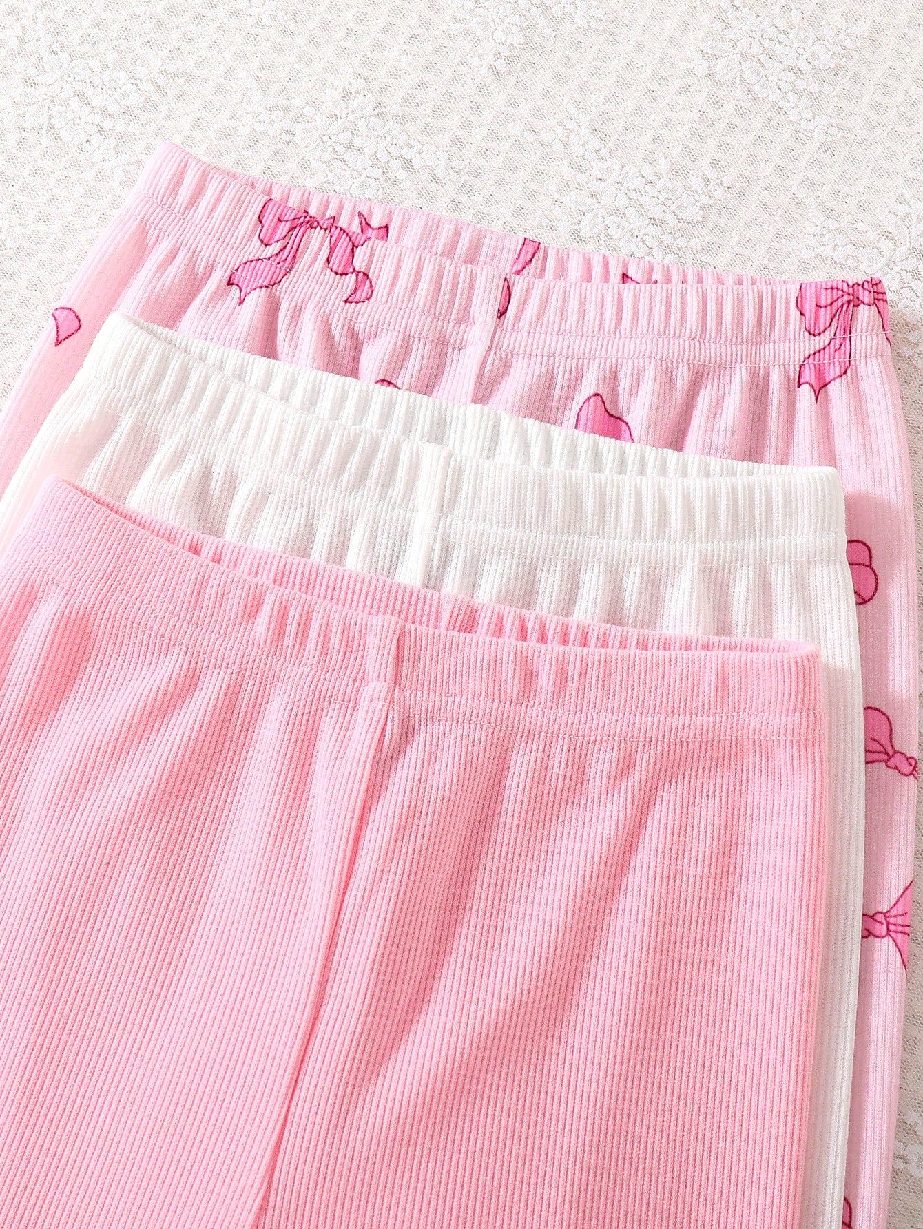 3sets/6pcs Baby Girls Bow + Pink + White Long Sleeve Top & Pants Sets, Autumn/Winter, Newborn Baby Girl Cute Casual Outfit, Soft & Comfortable, Versatile, 0-1-2-3 Years, 6-9 Months, Suitable For Outdo