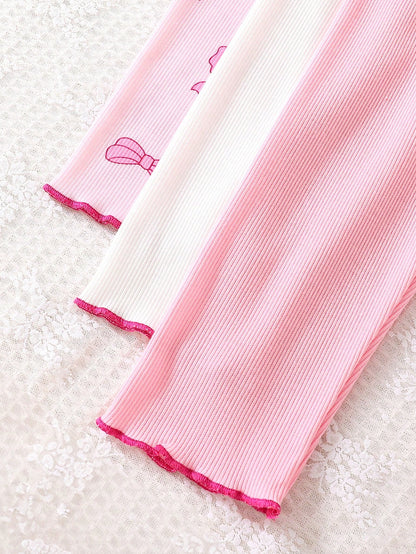 3sets/6pcs Baby Girls Bow + Pink + White Long Sleeve Top & Pants Sets, Autumn/Winter, Newborn Baby Girl Cute Casual Outfit, Soft & Comfortable, Versatile, 0-1-2-3 Years, 6-9 Months, Suitable For Outdo