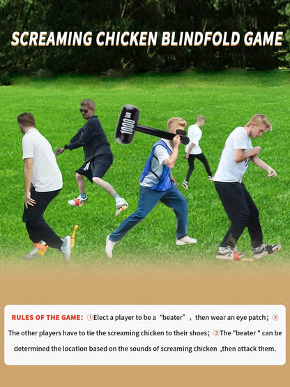 4/5/6 Players Durable Plastic Screaming Chicken Team Building Game Set- Includes Blindfold, Inflatable Hammer & Straps- Ideal For Outdoor Fun, Home Entertainment,Company Fun Sports Meeting, Parties