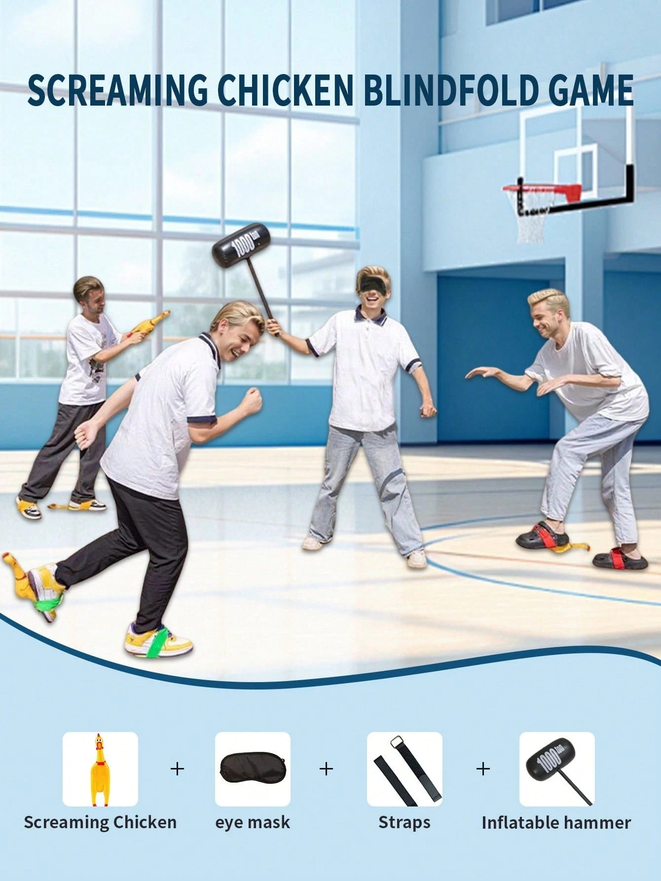 4/5/6 Players Durable Plastic Screaming Chicken Team Building Game Set- Includes Blindfold, Inflatable Hammer & Straps- Ideal For Outdoor Fun, Home Entertainment,Company Fun Sports Meeting, Parties