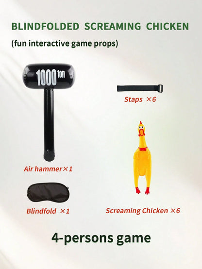 4/5/6 Players Durable Plastic Screaming Chicken Team Building Game Set- Includes Blindfold, Inflatable Hammer & Straps- Ideal For Outdoor Fun, Home Entertainment,Company Fun Sports Meeting, Parties