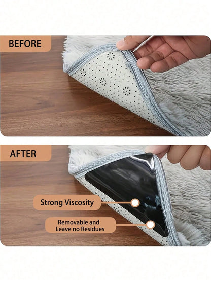 4/8/12pcs Large Washable Non-Slip Carpet Pads, Suitable For Hardwood Floors, Washable Carpet Tape, Double-Sided Sticky Carpet Pads, Durable PU Material, Ideal For Home Decor Carpet Laying, Hardwood Fl