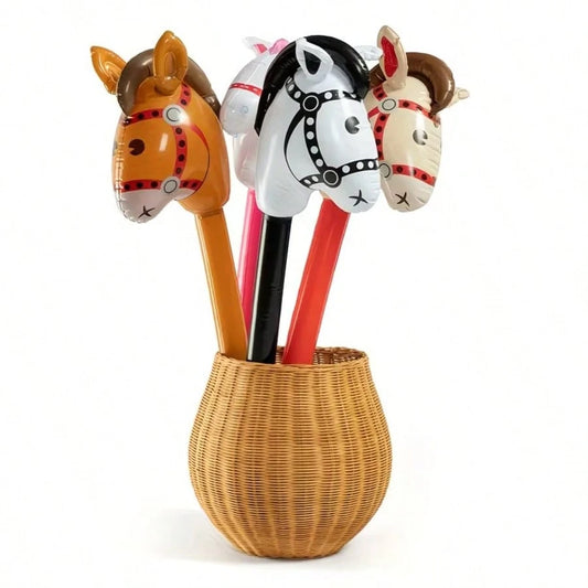4/8pcs Inflatable Horse Head Stick With Rich Expressions, Stage Performance Prop, Game Stick, Group Activity Prop, Western Cowboy Theme Party Decoration, Suitable For Halloween, Christmas, Birthday, B