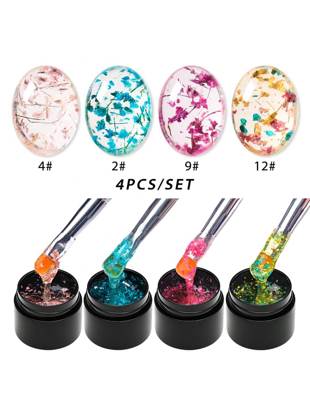4 Boxes 5ml Floral DIY Nail Art Dried Flower Gum Gel Nail Polish Hybrid Varnishes Permanent Paint Flower Gel Need Base Top Coat Nails