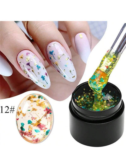 4 Boxes 5ml Floral DIY Nail Art Dried Flower Gum Gel Nail Polish Hybrid Varnishes Permanent Paint Flower Gel Need Base Top Coat Nails