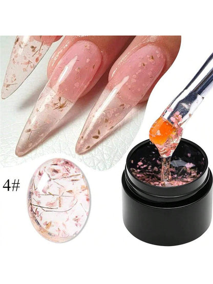 4 Boxes 5ml Floral DIY Nail Art Dried Flower Gum Gel Nail Polish Hybrid Varnishes Permanent Paint Flower Gel Need Base Top Coat Nails