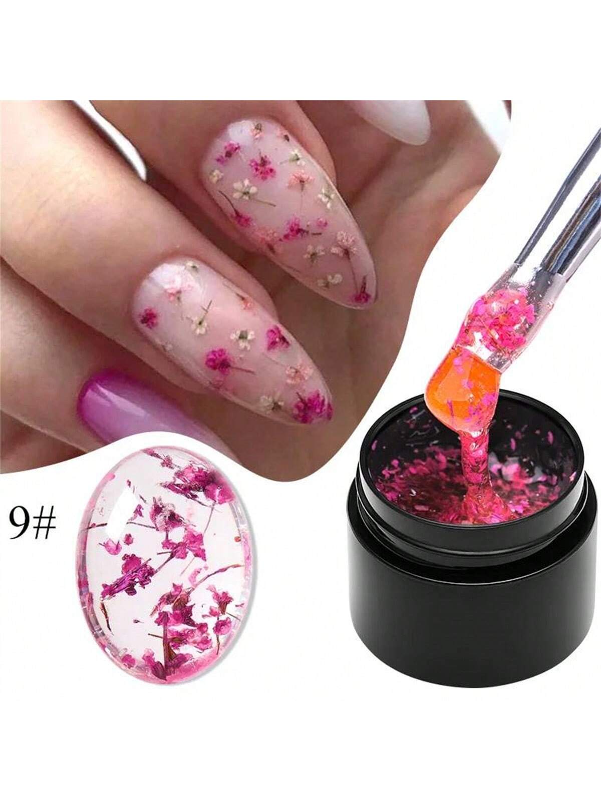 4 Boxes 5ml Floral DIY Nail Art Dried Flower Gum Gel Nail Polish Hybrid Varnishes Permanent Paint Flower Gel Need Base Top Coat Nails