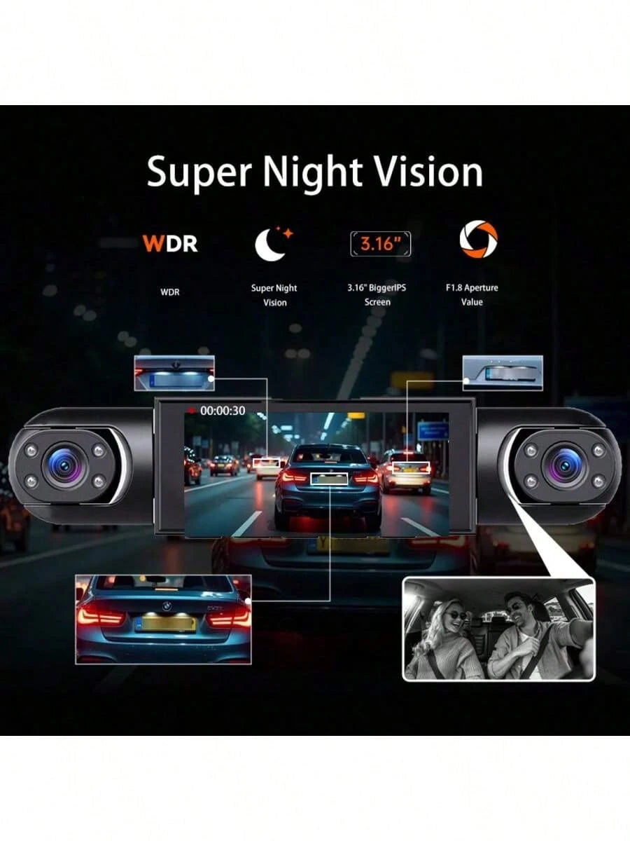 4-Channel Dash Cam, 360° Panoramic View, Front/Rear/Left/Right Recording, Equipped With 8 Infrared Night Vision Lights, Wide-Angle Lens, Loop Recording, G-Sensor, Parking Monitoring Function, Built-In