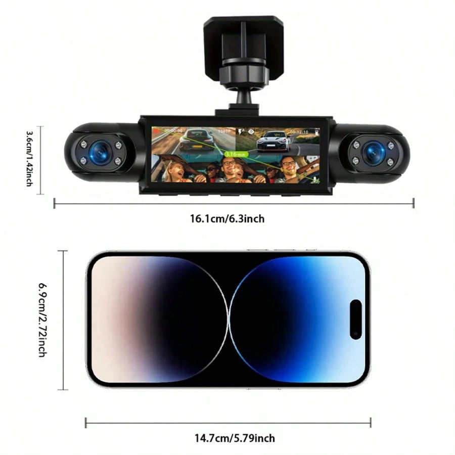 4-Channel Dash Cam, 360° Panoramic View, Front/Rear/Left/Right Recording, Equipped With 8 Infrared Night Vision Lights, Wide-Angle Lens, Loop Recording, G-Sensor, Parking Monitoring Function, Built-In