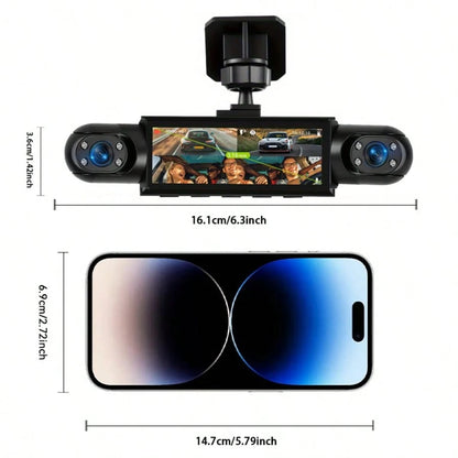 4-Channel Dash Cam, 360° Panoramic View, Front/Rear/Left/Right Recording, Equipped With 8 Infrared Night Vision Lights, Wide-Angle Lens, Loop Recording, G-Sensor, Parking Monitoring Function, Built-In