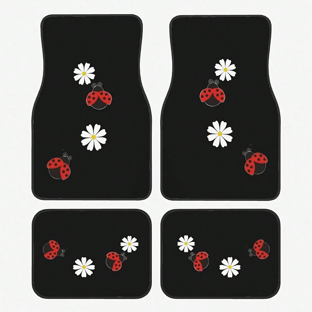 4 Cute Seven-Hole Worm And Sunflower Print Car Mats- All-Weather Polyester Floor Mats Suitable For Cars, Trucks, And SUVs- Designed For Comfort, Durability, And Easy Cleaning- An Ideal Gift For Car