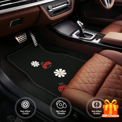 4 Cute Seven-Hole Worm And Sunflower Print Car Mats- All-Weather Polyester Floor Mats Suitable For Cars, Trucks, And SUVs- Designed For Comfort, Durability, And Easy Cleaning- An Ideal Gift For Car