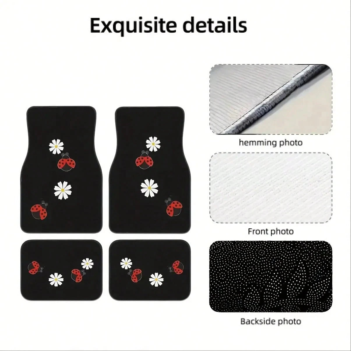 4 Cute Seven-Hole Worm And Sunflower Print Car Mats- All-Weather Polyester Floor Mats Suitable For Cars, Trucks, And SUVs- Designed For Comfort, Durability, And Easy Cleaning- An Ideal Gift For Car