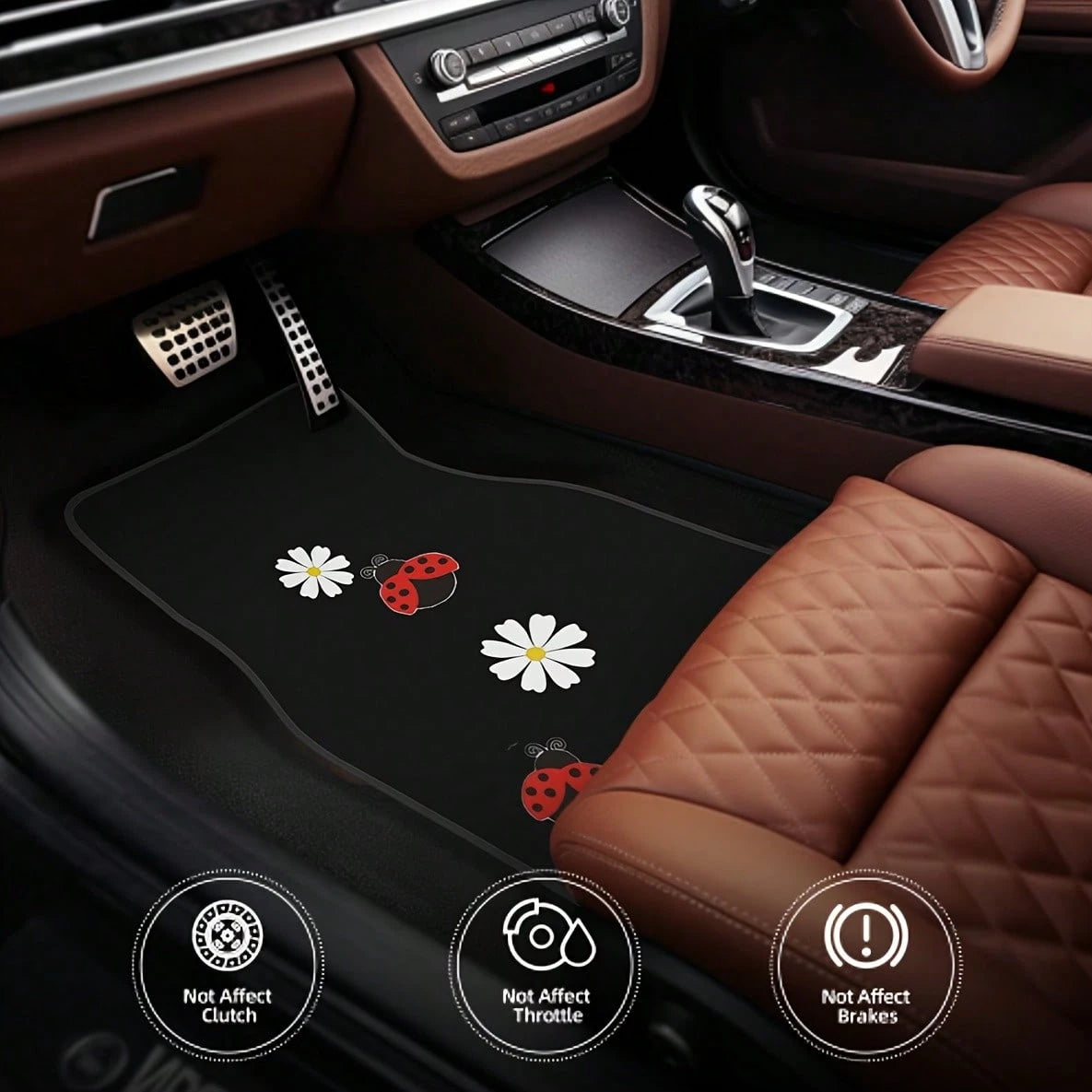 4 Cute Seven-Hole Worm And Sunflower Print Car Mats- All-Weather Polyester Floor Mats Suitable For Cars, Trucks, And SUVs- Designed For Comfort, Durability, And Easy Cleaning- An Ideal Gift For Car