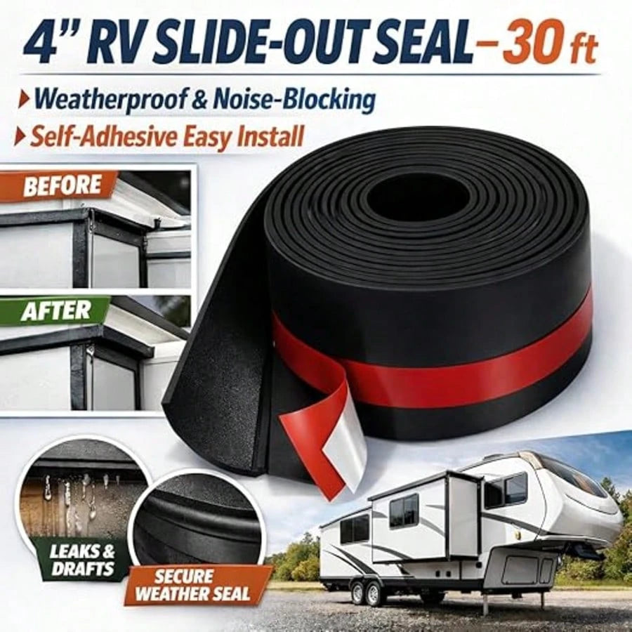 4 Inch RV Slide Out Seal, RV Slide Out Weather Stripping Wiper Seals With Adhesive Tape 30 Ft Truck Black Rubber Stripping For Keeping Out Noise And Weather, Camper Rubber Slide Out Seal