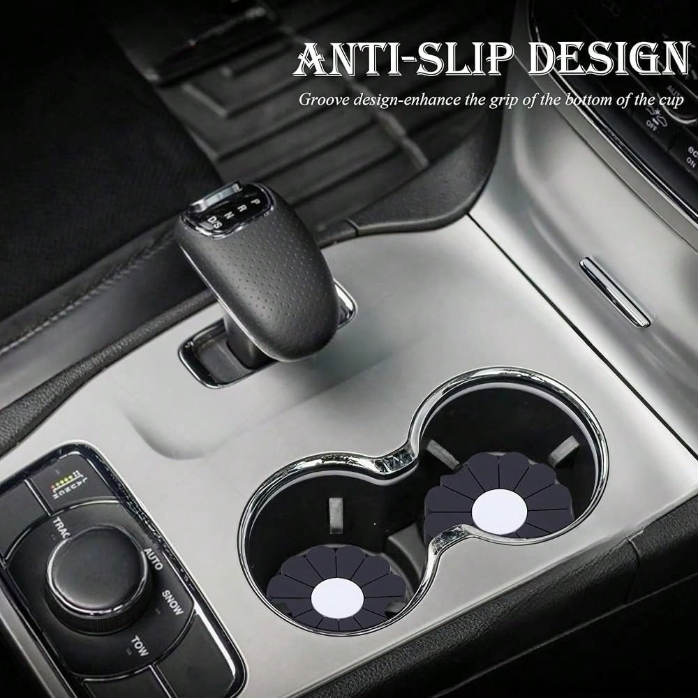 4-Pack Car Cup Holder Coaster Inserts, Daisy Shape, 2.75 Inch Non-Slip Silicone Cup Holder Insert, Universal Non-Slip Cup Holders, Car