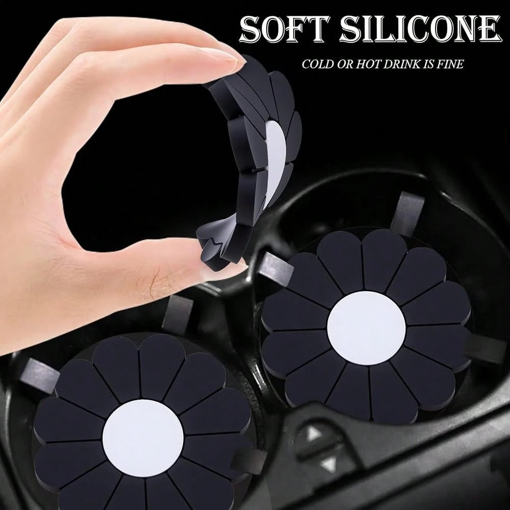 4-Pack Car Cup Holder Coaster Inserts, Daisy Shape, 2.75 Inch Non-Slip Silicone Cup Holder Insert, Universal Non-Slip Cup Holders, Car
