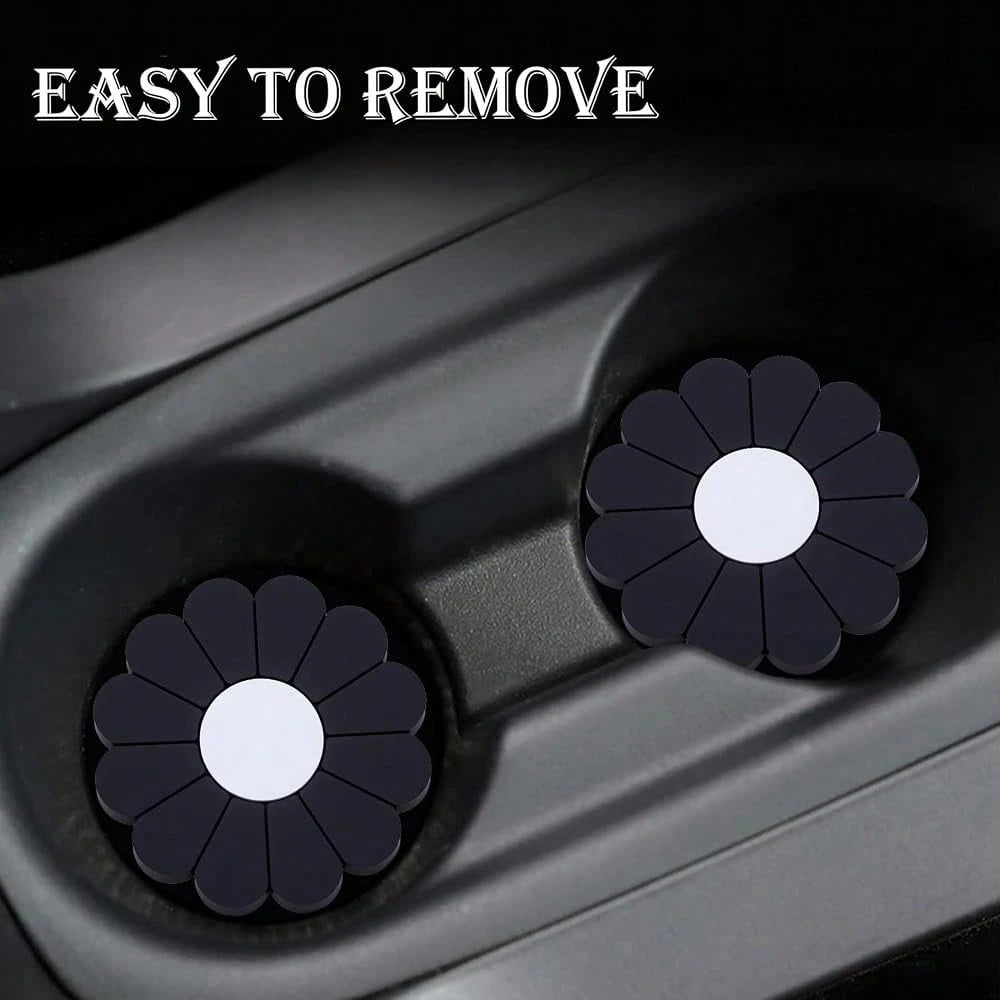 4-Pack Car Cup Holder Coaster Inserts, Daisy Shape, 2.75 Inch Non-Slip Silicone Cup Holder Insert, Universal Non-Slip Cup Holders, Car