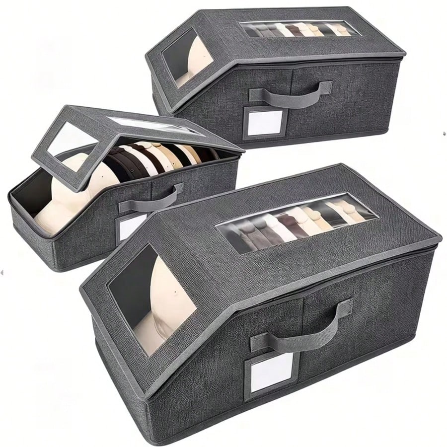 4 Pack Hat Storage For Baseball Caps, Hat Box With Clear View Window, Hat Organizer For Baseball Caps Holds