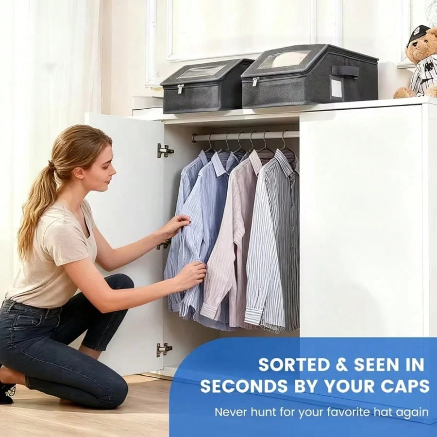 4 Pack Hat Storage For Baseball Caps, Hat Box With Clear View Window, Hat Organizer For Baseball Caps Holds